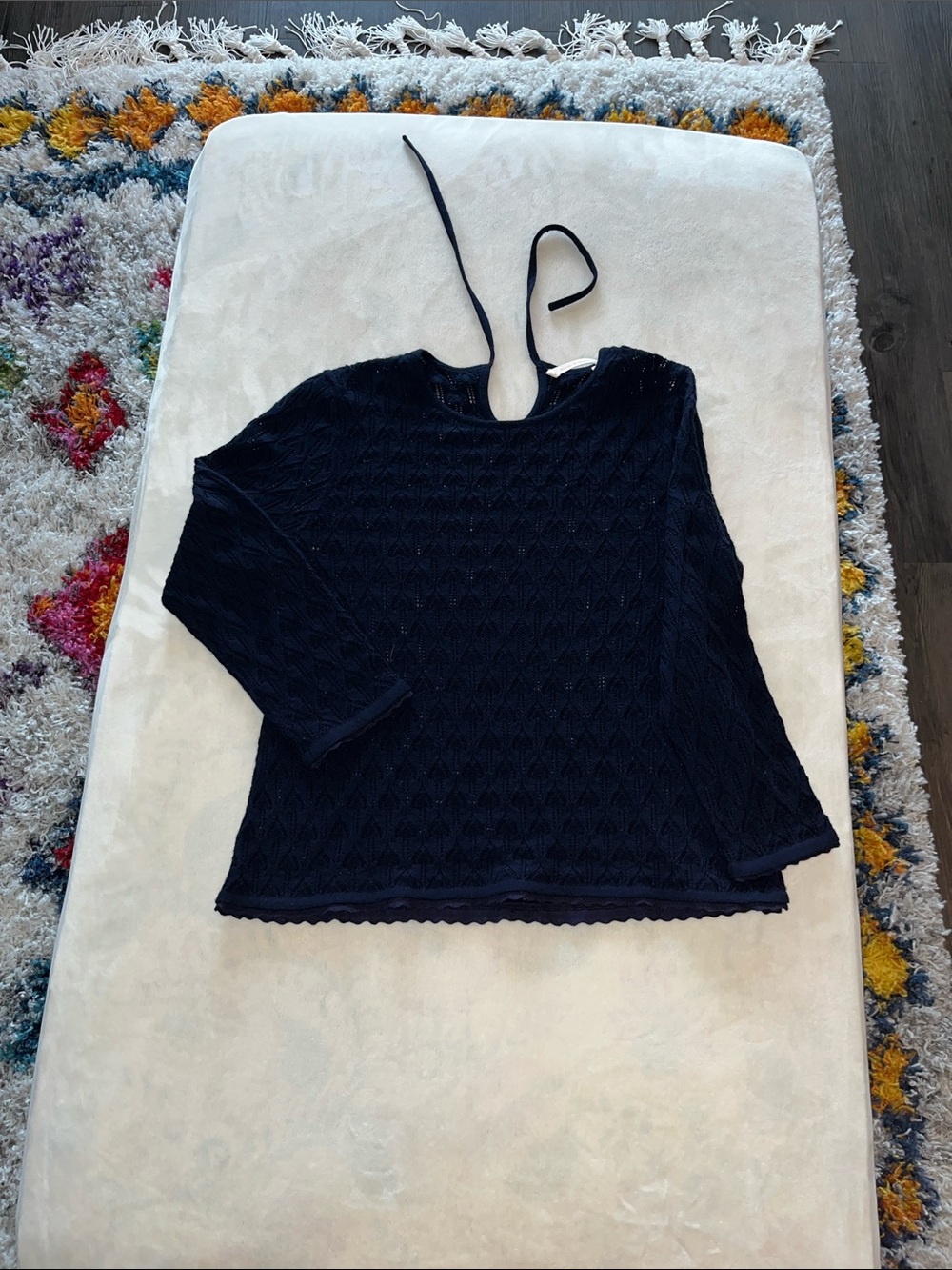 Brooks Brothers Navy Textured Knit Tunic with Tie Neck